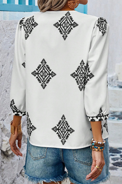 Tops casuales de cuello en V con estampado geométrico diario (6 colores)