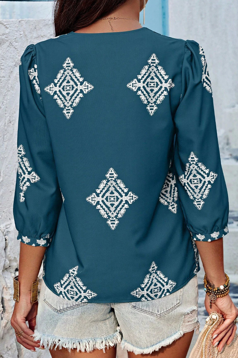 Tops casuales de cuello en V con estampado geométrico diario (6 colores)