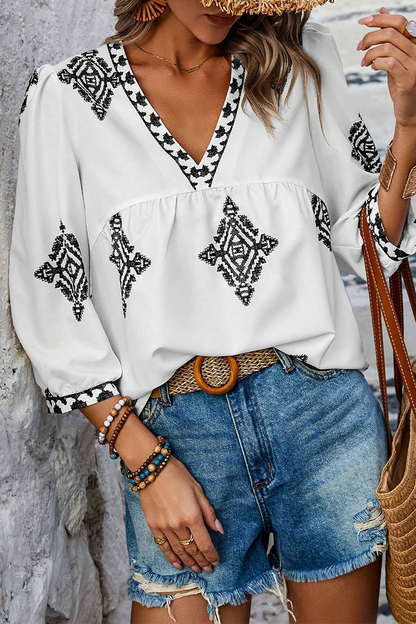 Tops casuales de cuello en V con estampado geométrico diario (6 colores)