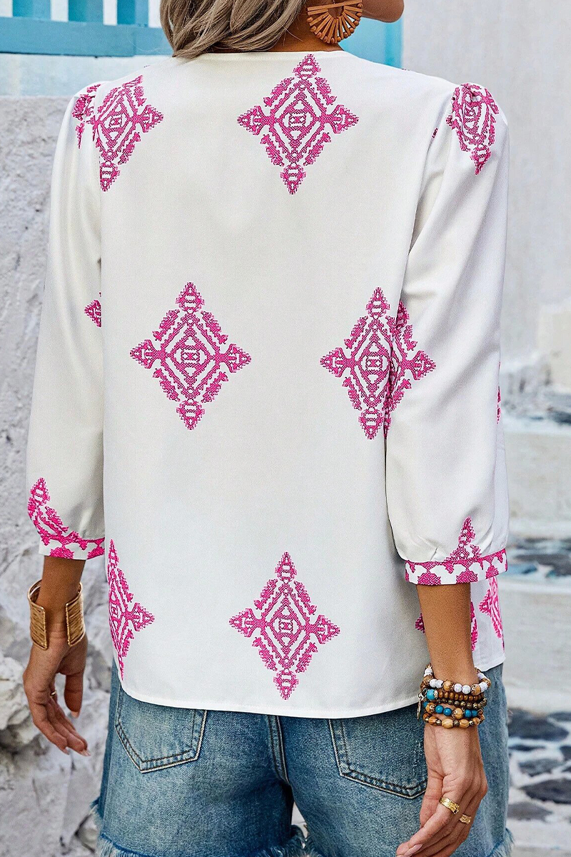 Tops casuales de cuello en V con estampado geométrico diario (6 colores)