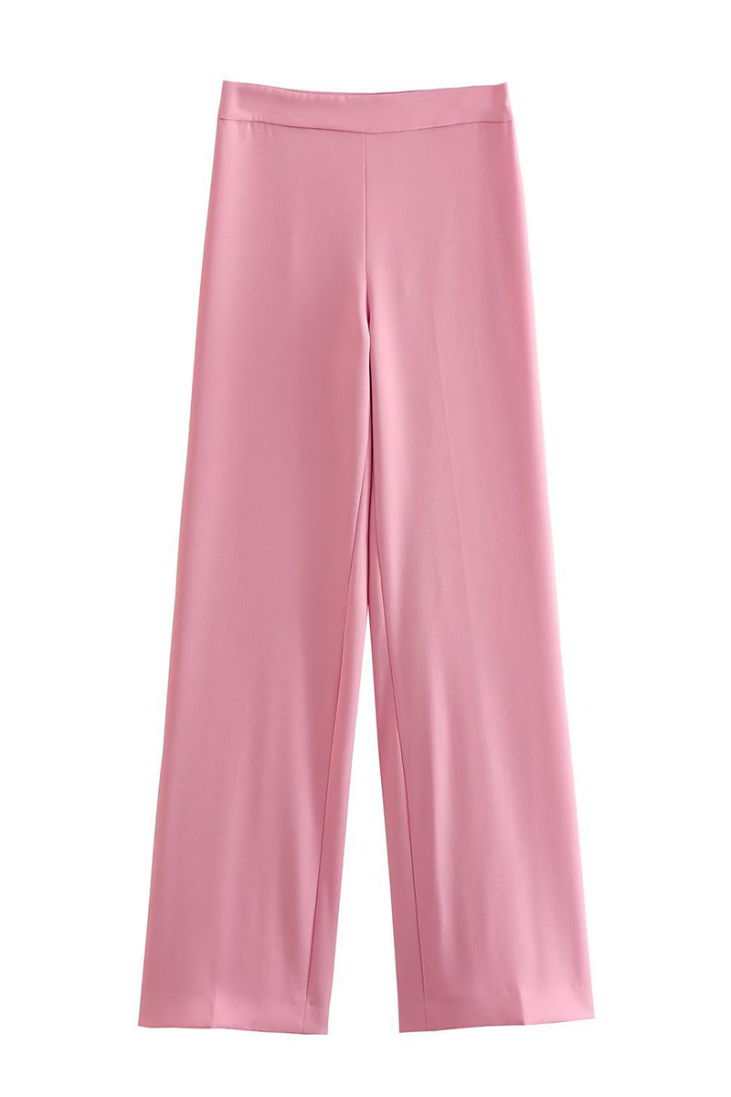 Conjunto informal de dos piezas de manga larga con cuello vuelto y parches de color liso para negocios