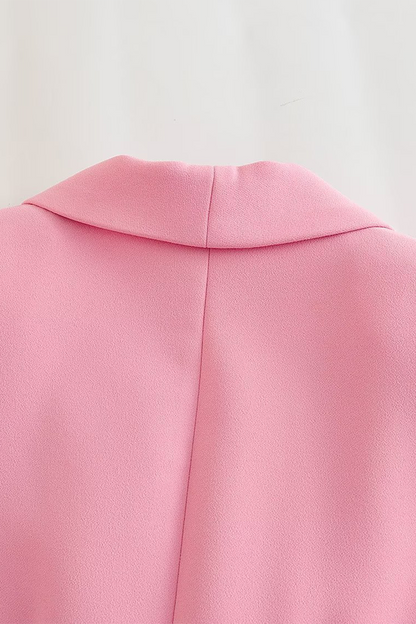 Conjunto informal de dos piezas de manga larga con cuello vuelto y parches de color liso para negocios