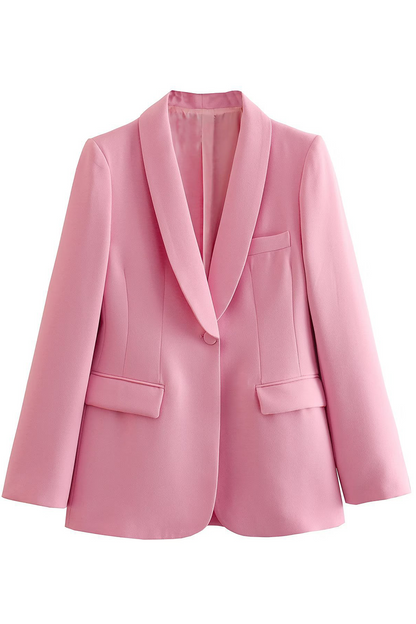 Conjunto informal de dos piezas de manga larga con cuello vuelto y parches de color liso para negocios