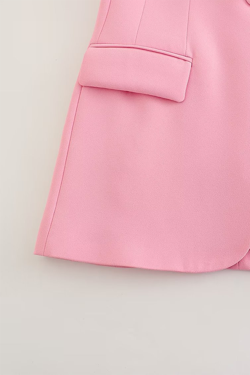 Conjunto informal de dos piezas de manga larga con cuello vuelto y parches de color liso para negocios