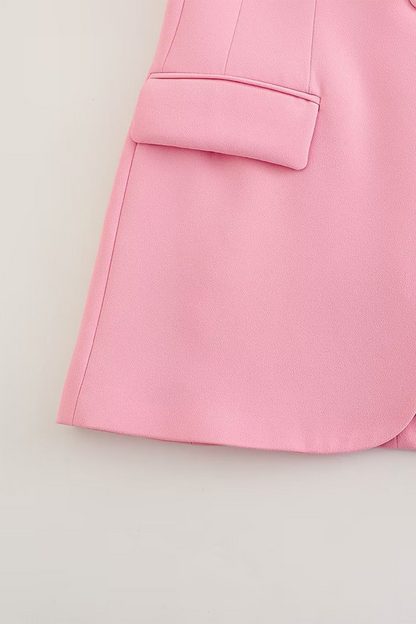 Conjunto informal de dos piezas de manga larga con cuello vuelto y parches de color liso para negocios