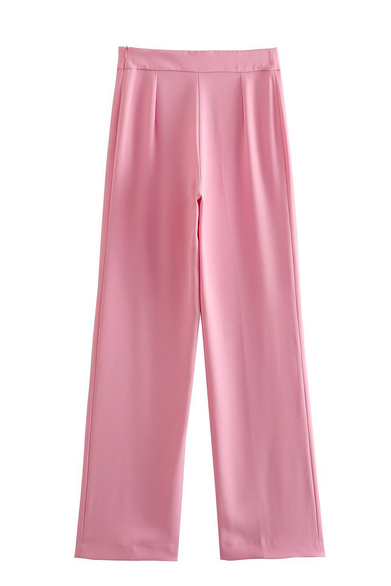 Conjunto informal de dos piezas de manga larga con cuello vuelto y parches de color liso para negocios