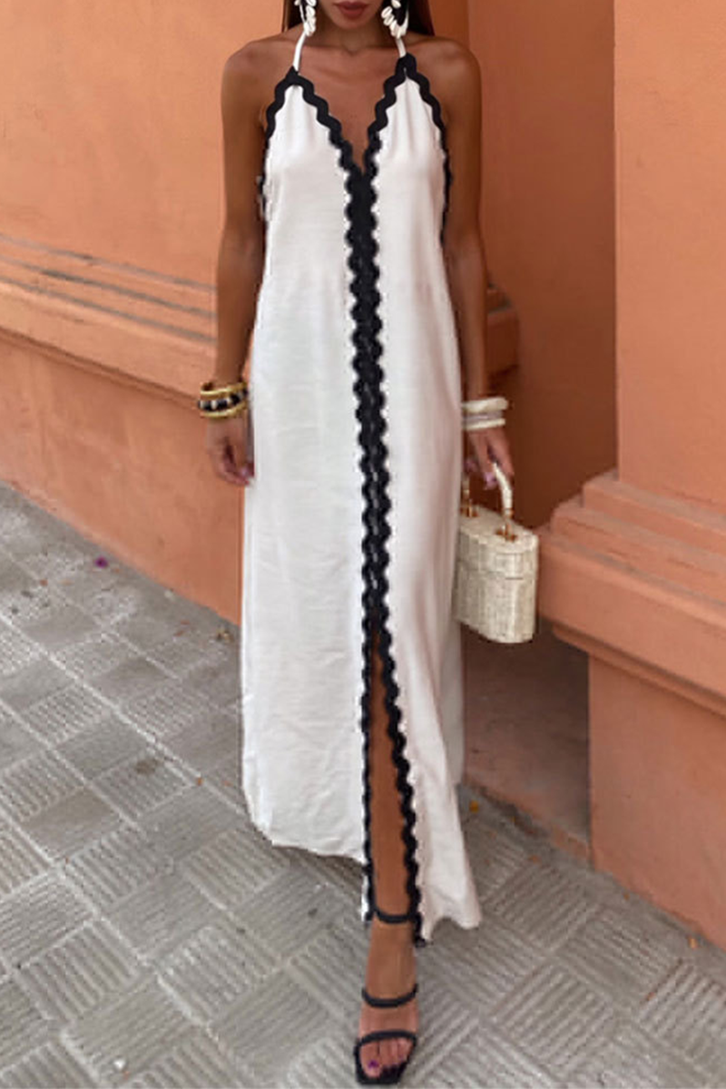 Vestidos sexis sin mangas con cuello halter, espalda descubierta y contraste con encaje y patchwork de Street Ripple