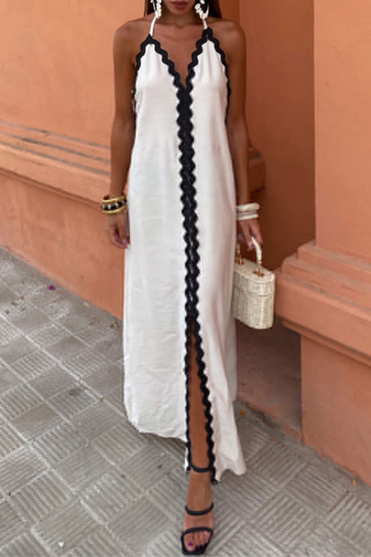 Vestidos sexis sin mangas con cuello halter, espalda descubierta y contraste con encaje y patchwork de Street Ripple