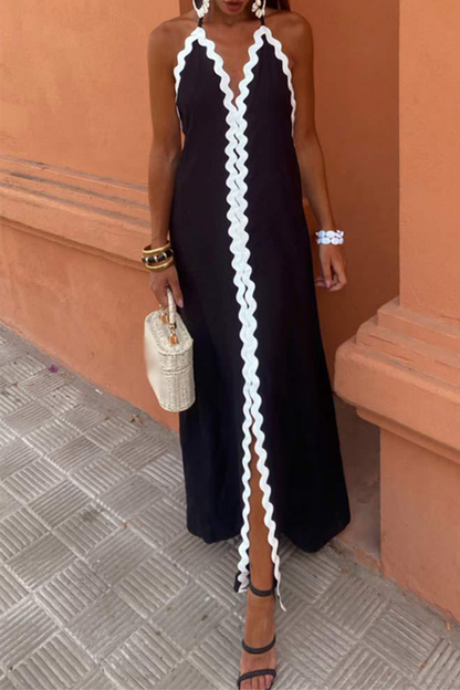 Vestidos sexis sin mangas con cuello halter, espalda descubierta y contraste con encaje y patchwork de Street Ripple