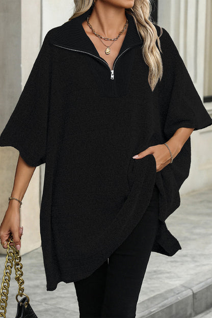 Suéteres casuales de color sólido con cremallera y cuello vuelto (4 colores)