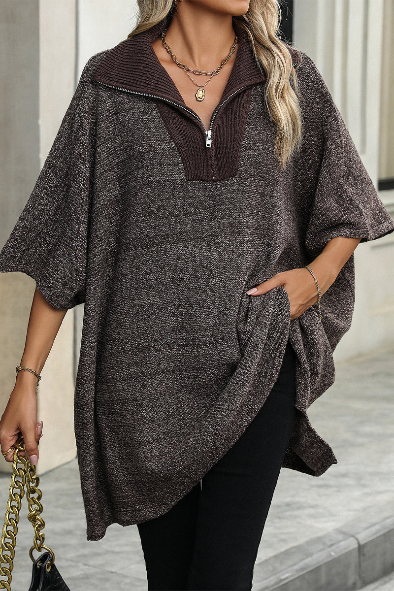 Suéteres casuales de color sólido con cremallera y cuello vuelto (4 colores)