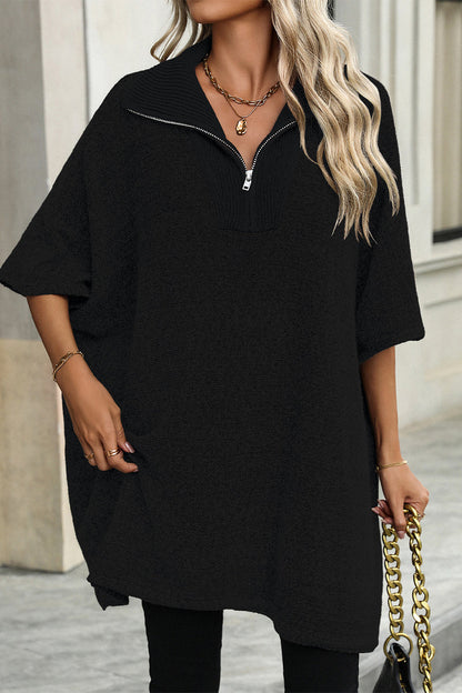 Suéteres casuales de color sólido con cremallera y cuello vuelto (4 colores)