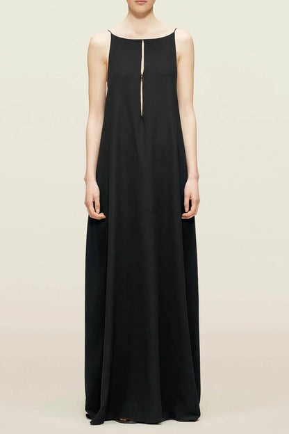 Sexy Vacation Solid Color Hollow Out Backless O Neck Sling Dresses