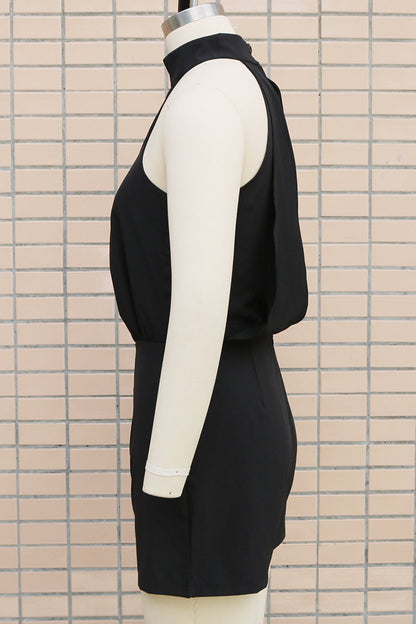 Mono informal de color liso con espalda descubierta y cremallera, cuello alto (4 colores)