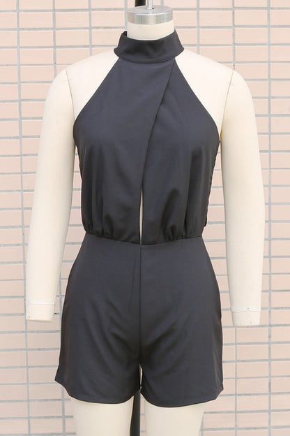 Mono informal de color liso con espalda descubierta y cremallera, cuello alto (4 colores)