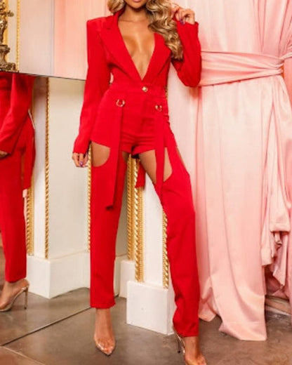 Hollow Casual Suit High Waist Shorts Adjustable Trousers 3 Piece Set