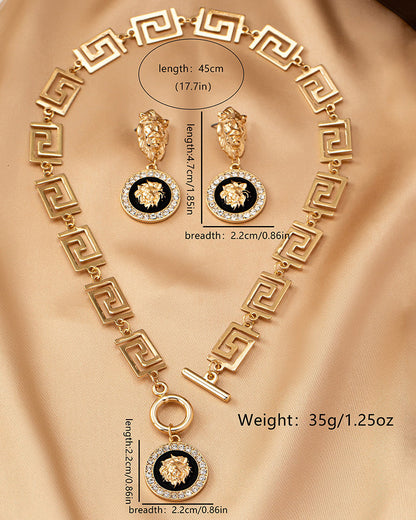 Vintage Lion Head Necklace Earring Set