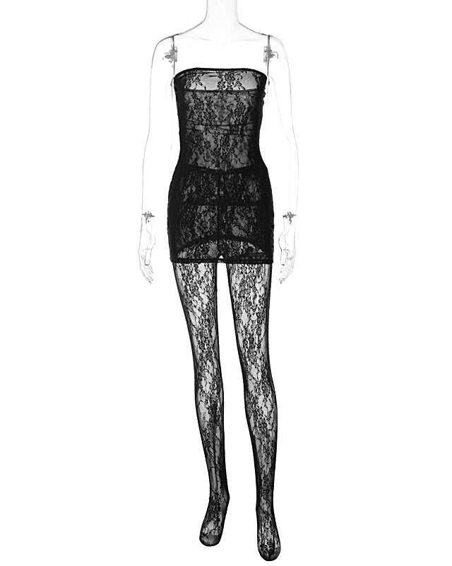 Lace Wrap Dress With Stockings