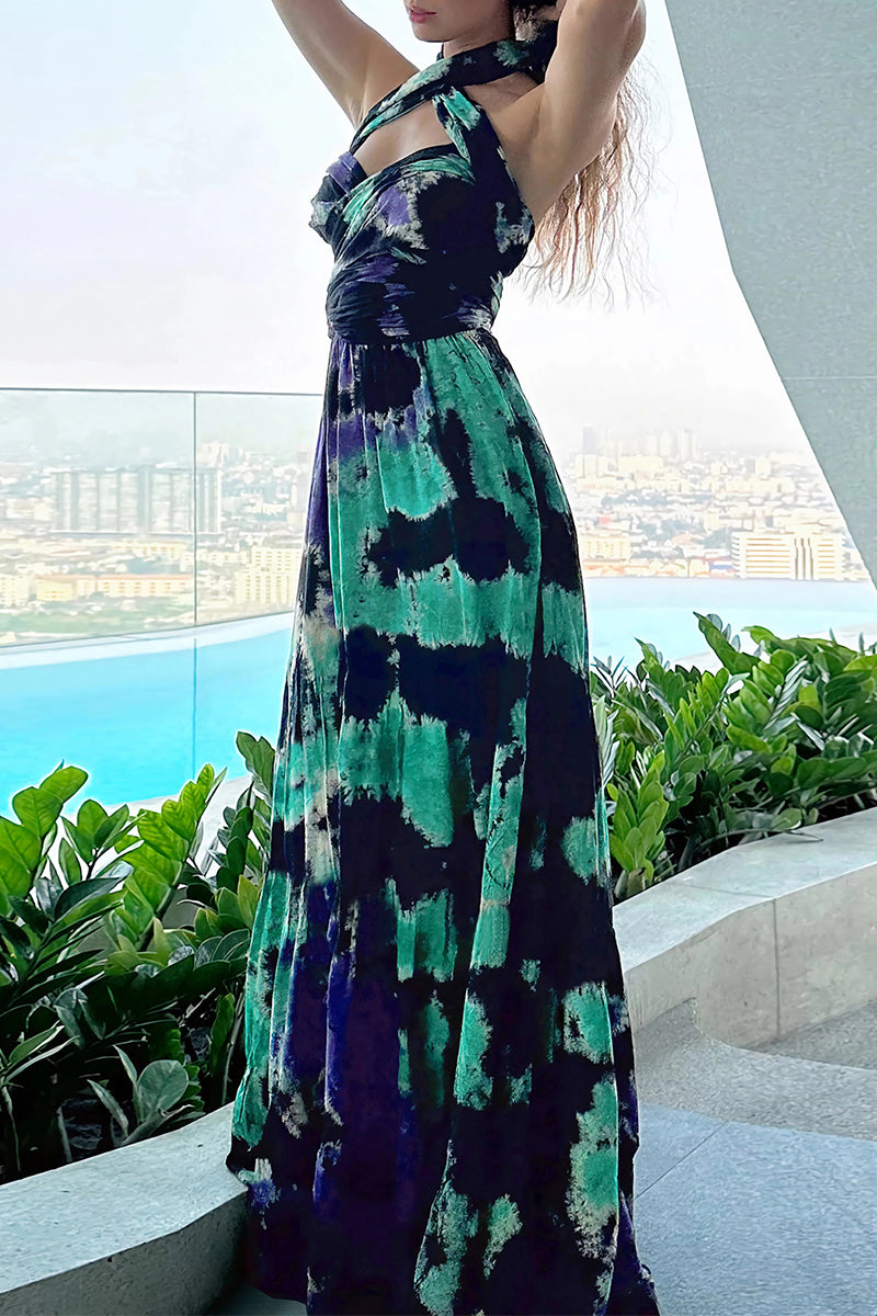 Sexy Tie Dye Print Cross Straps Contrast V Neck Sleeveless Dresses£¨A variety of binding methods£©(3 Colors)