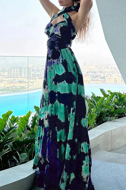 Sexy Tie Dye Print Cross Straps Contrast V Neck Sleeveless Dresses£¨A variety of binding methods£©(3 Colors)