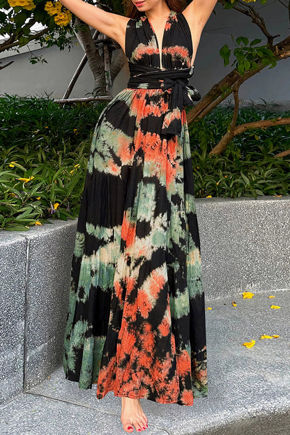Sexy Tie Dye Print Cross Straps Contrast V Neck Sleeveless Dresses£¨A variety of binding methods£©(3 Colors)