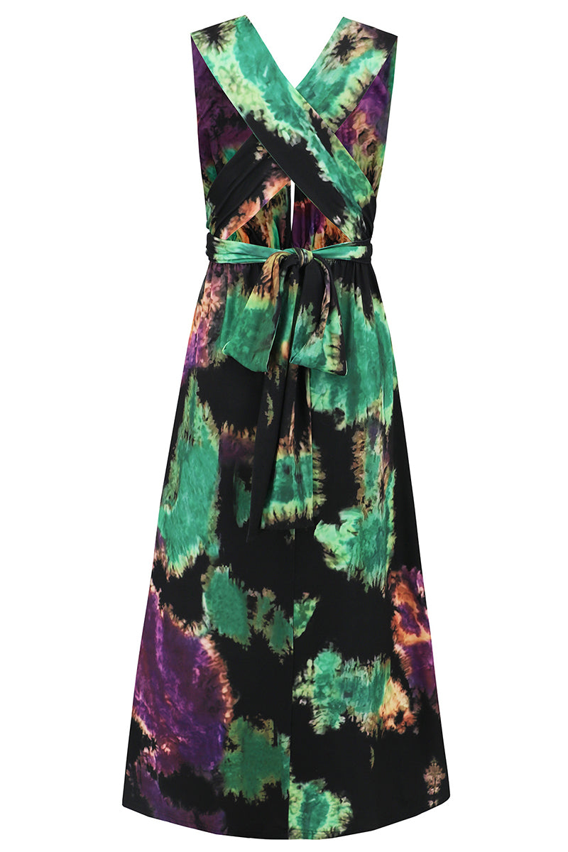 Sexy Tie Dye Print Cross Straps Contrast V Neck Sleeveless Dresses£¨A variety of binding methods£©(3 Colors)