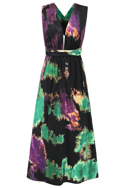 Sexy Tie Dye Print Cross Straps Contrast V Neck Sleeveless Dresses£¨A variety of binding methods£©(3 Colors)