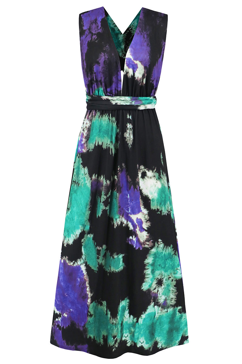 Sexy Tie Dye Print Cross Straps Contrast V Neck Sleeveless Dresses£¨A variety of binding methods£©(3 Colors)