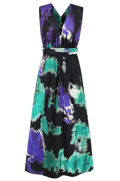 Sexy Tie Dye Print Cross Straps Contrast V Neck Sleeveless Dresses£¨A variety of binding methods£©(3 Colors)