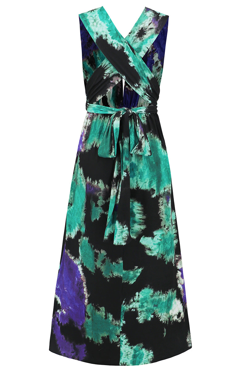 Sexy Tie Dye Print Cross Straps Contrast V Neck Sleeveless Dresses£¨A variety of binding methods£©(3 Colors)