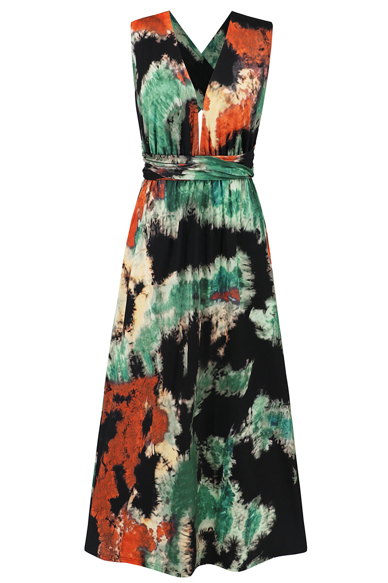 Sexy Tie Dye Print Cross Straps Contrast V Neck Sleeveless Dresses£¨A variety of binding methods£©(3 Colors)