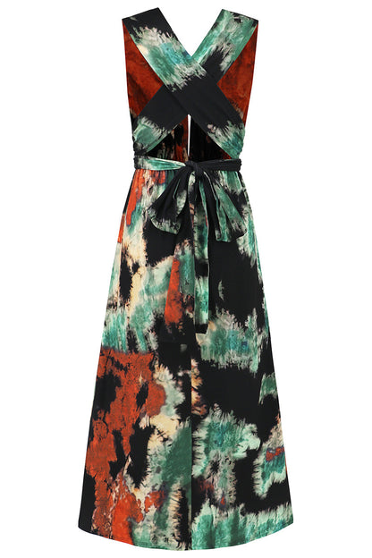 Sexy Tie Dye Print Cross Straps Contrast V Neck Sleeveless Dresses£¨A variety of binding methods£©(3 Colors)