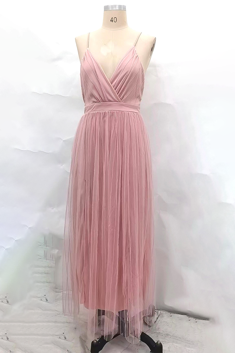 Vestidos de noche sexys de color sólido con espalda descubierta y escote en V de malla