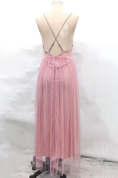 Vestidos de noche sexys de color sólido con espalda descubierta y escote en V de malla