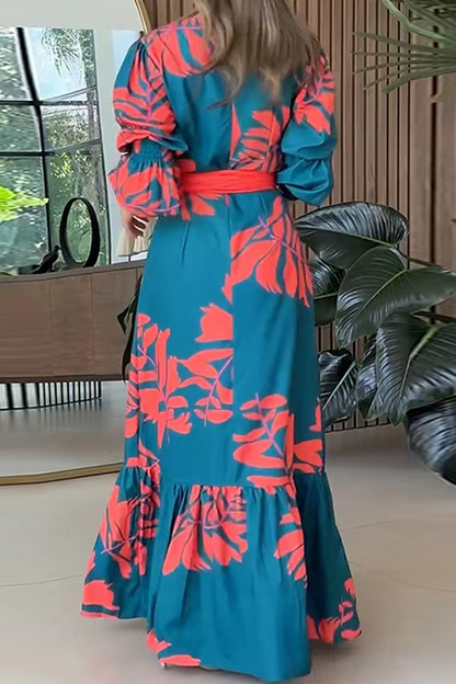Vestidos casuales con estampado floral, cordones, volantes y cuello en V