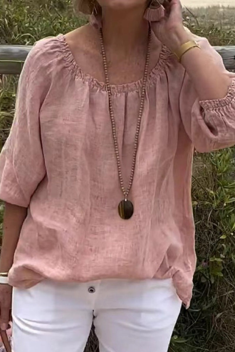 Tops casuales básicos de color sólido con cuello redondo (9 colores)