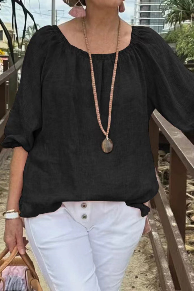 Tops casuales básicos de color sólido con cuello redondo (9 colores)