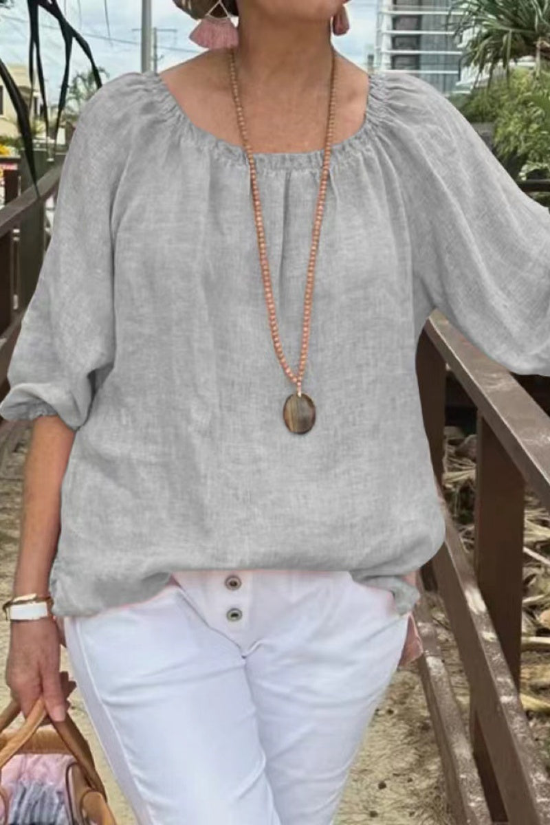 Tops casuales básicos de color sólido con cuello redondo (9 colores)