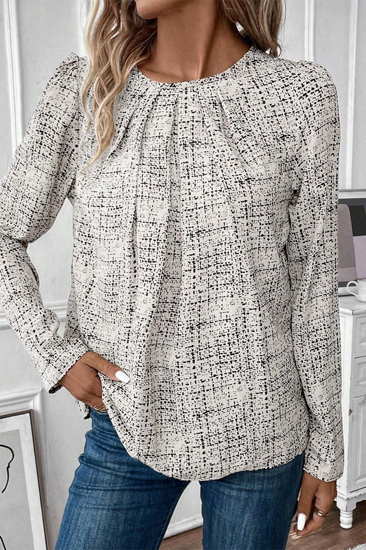 Tops casuales de calle con cuello redondo fruncido y cuadros