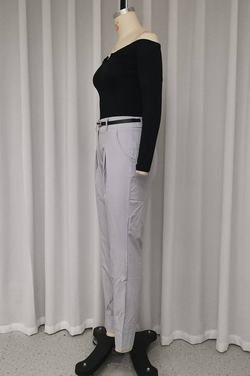 Conjunto informal de dos piezas con hombros descubiertos, manga larga y bolsillos de color liso para calle