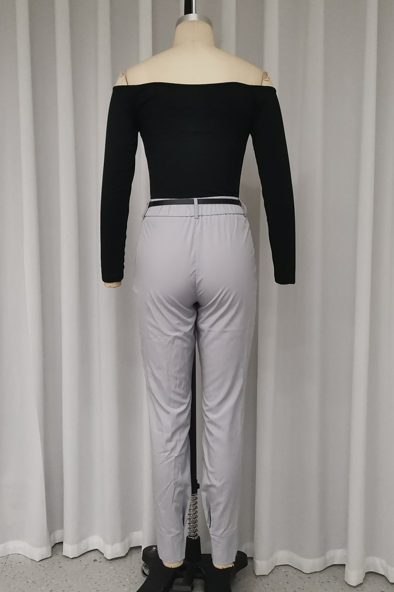 Conjunto informal de dos piezas con hombros descubiertos, manga larga y bolsillos de color liso para calle