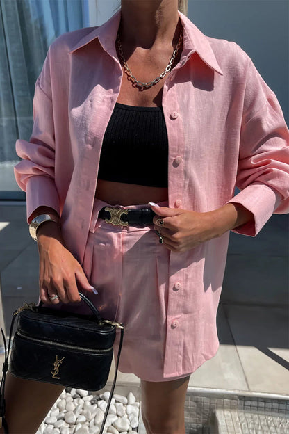 Casual Solid Color Buttons Patchwork Turndown Collar Long Sleeve Two Pieces(No Belt)(3 Colors)