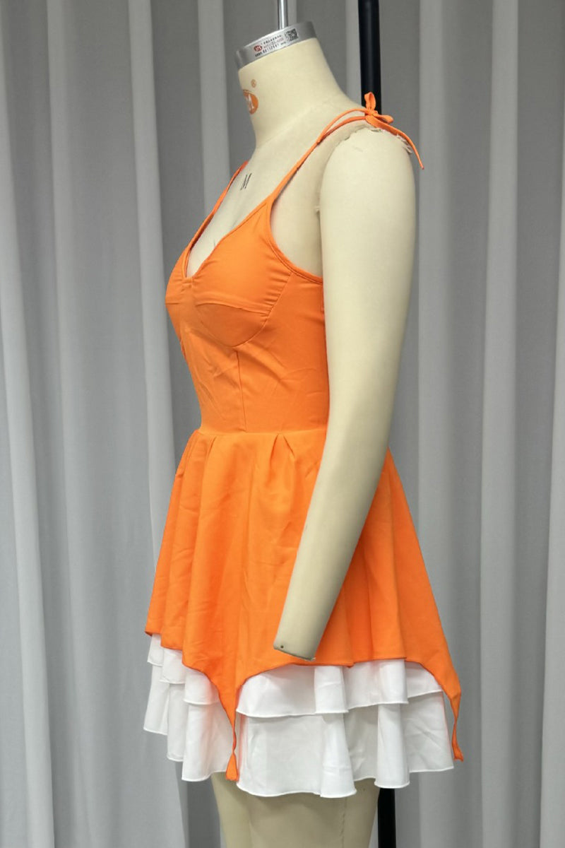 Minivestidos sexys de cuello en V con contraste irregular y patchwork de colores sólidos