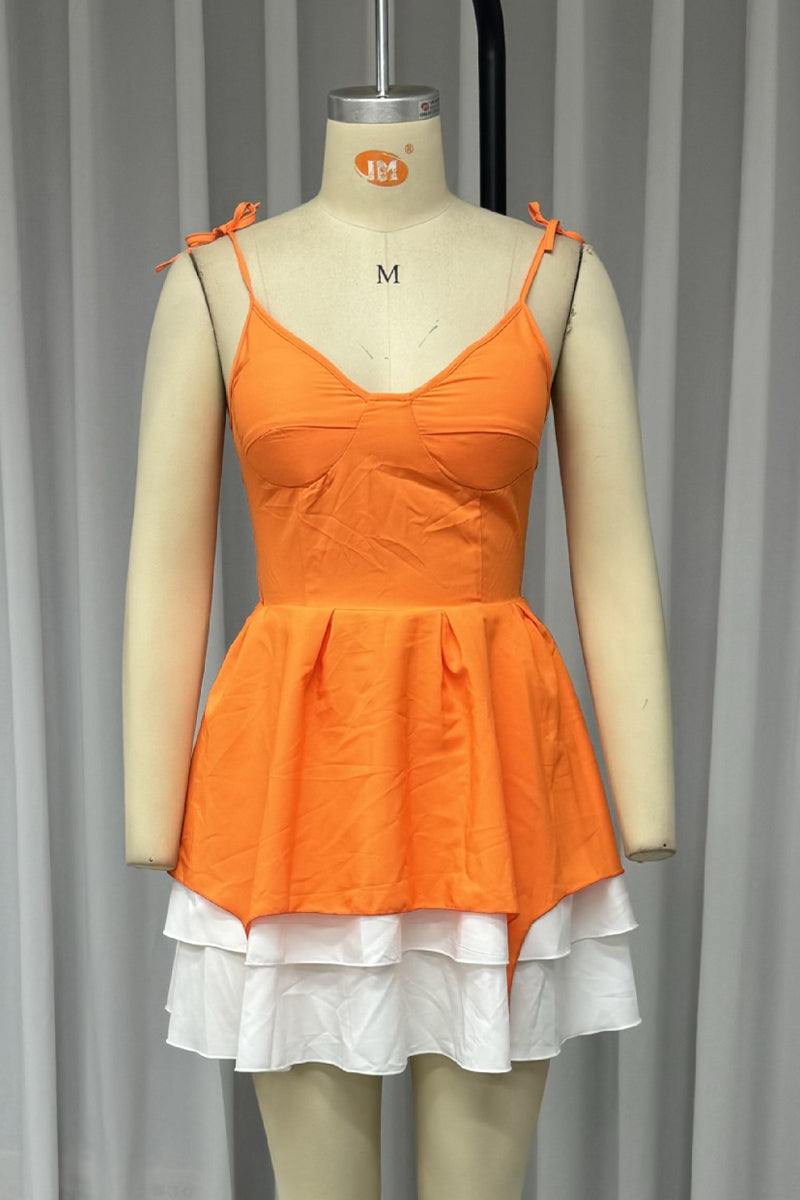 Minivestidos sexys de cuello en V con contraste irregular y patchwork de colores sólidos
