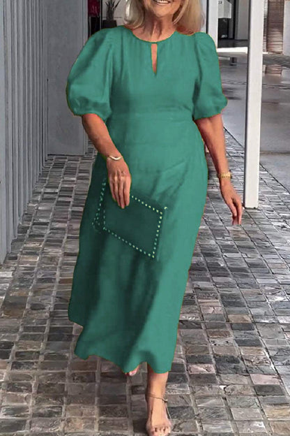 Casual Solid Color Hollow Out O Neck Long Dresses(9 Colors)