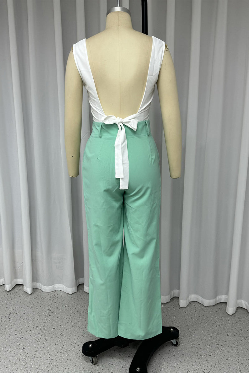 Conjunto informal de dos piezas con cuello cuadrado, sin mangas, color liso, con cordones, espalda descubierta y sin cinturón