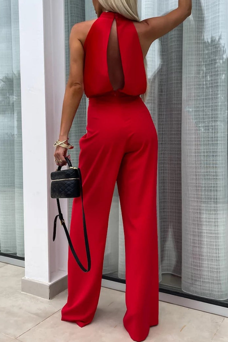 Monos casuales de color sólido con cuello alto y retazos calados (4 colores)