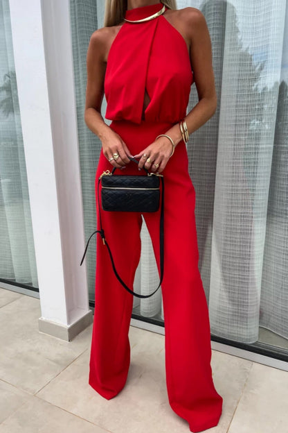 Monos casuales de color sólido con cuello alto y retazos calados (4 colores)