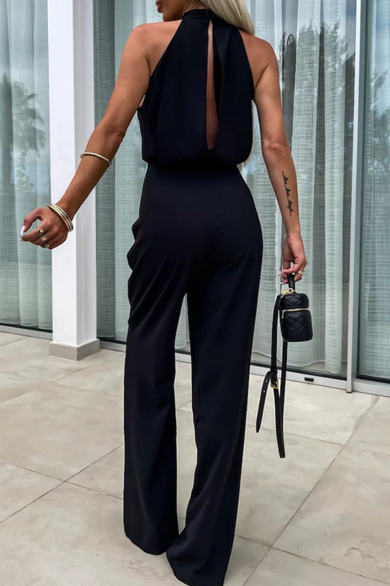 Monos casuales de color sólido con cuello alto y retazos calados (4 colores)