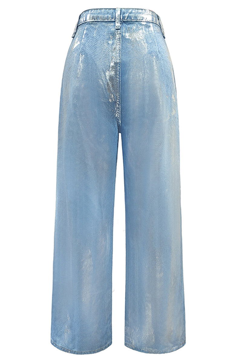 Vaqueros holgados de cintura alta con bolsillos, lentejuelas y estampado degradado de estilo informal de calle
